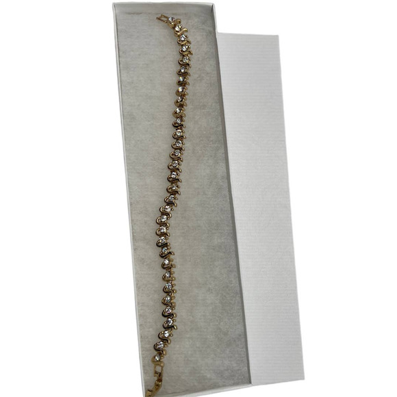 Classic Faux-Diamond-Look Gold-Tone Metal Bracelet - Picture 8 of 8